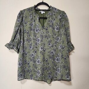 Ophelia Roe Green Short Sleeve Blouse V-neck Womens SIze XL